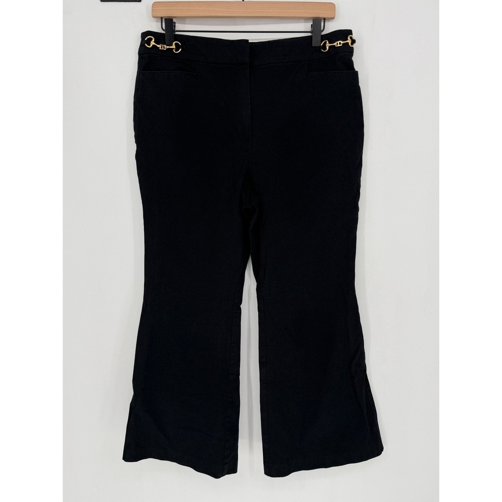 LOFT The‎ Sutton Flare Pants 14P Black Gold Bit Detail Curvy Office Professional